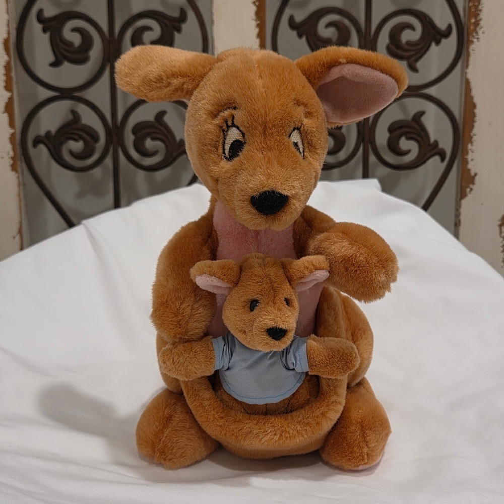 Vtg Walt Disney Winnie the Pooh Kanga and Roo Pouch 10" Plush Stuffed Animal